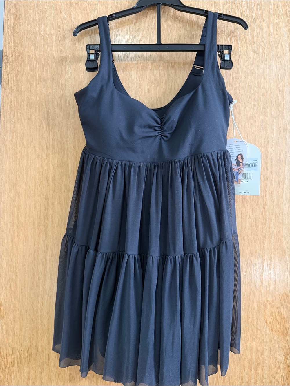 Black Tiered Bodysuit Dress with Mesh Skirt